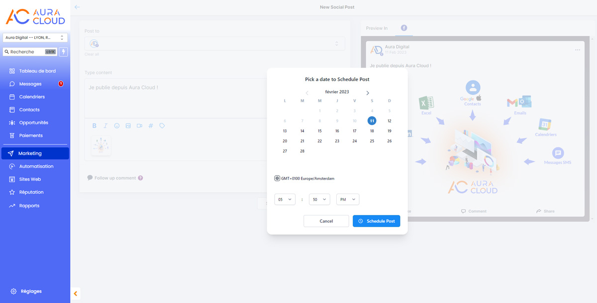 Pilotez et planifiez vos réseaux sociaux Aura Cloud
